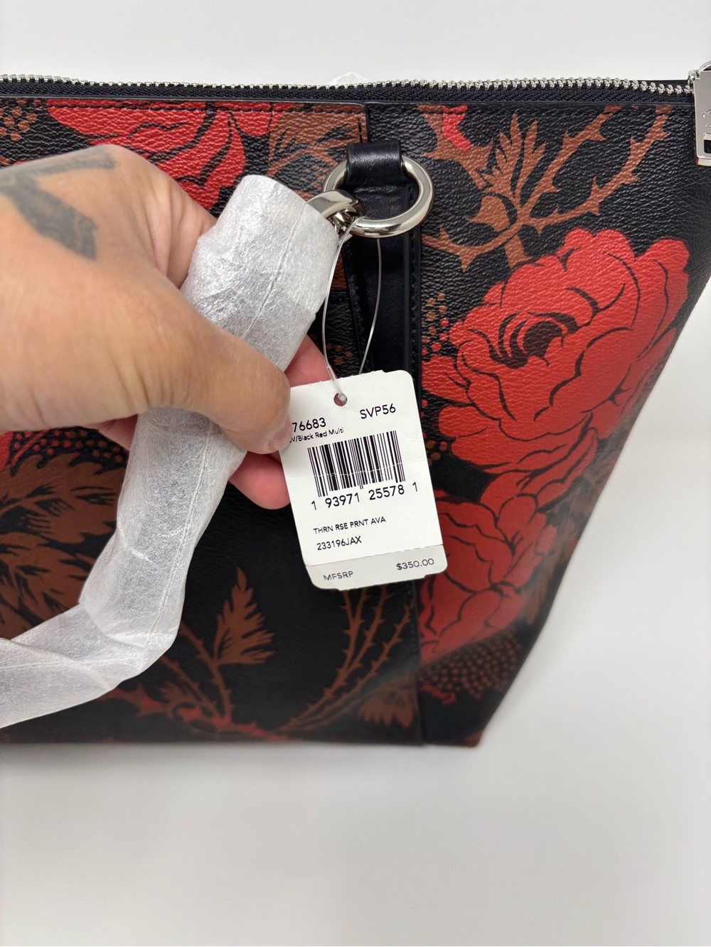 Coach Black Floral Tote with Red & Brown Accents and Wristlet - Picture 5 of 5
